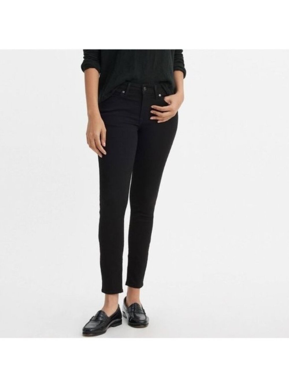 Levis 711 Skinny Jeans Black Womens Size 32 Stretch Cotton Blend Mid Rise